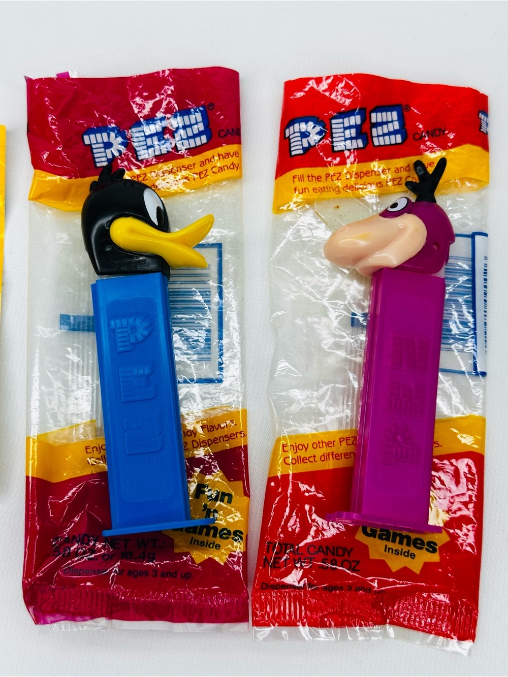 NOS Vintage PEZ Daffy Duck & Dino Flintstones Dispensers w Original Bags 1990s